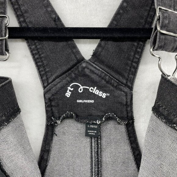 Art Class Girlfriend Overall Bib Girls L Black Denim Overalls With Front Zipper - Picture 9 of 13